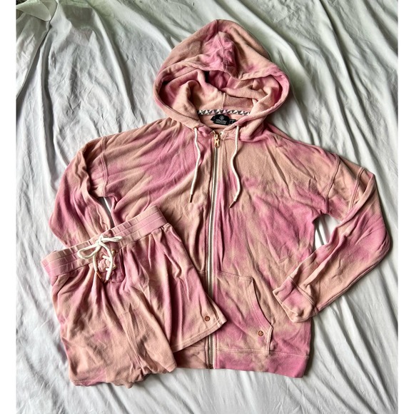 VOLCOM LIVED IN LOUNGEWEAR FULLZIP HOODIE & FLEECE SHORT -FADED MAUVE - Picture 2 of 14